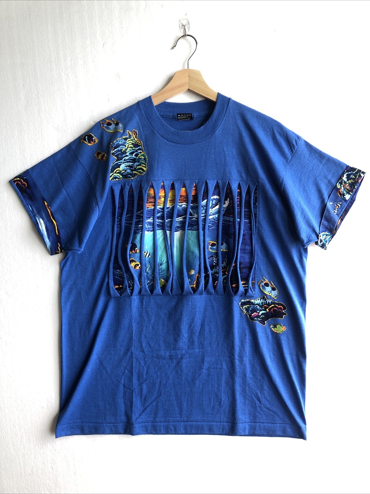 Vintage Fruit Of The Loom Best T Shirt XL Blue Single Stitch Aquatic Fish Tee