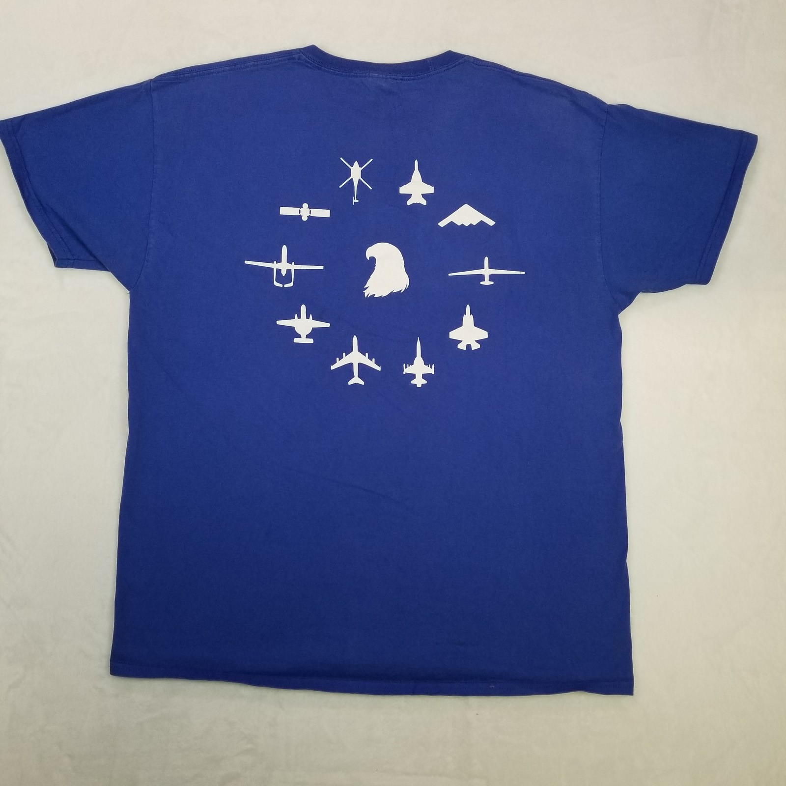 Hanes Blue Authentic Left Chest Pocket Back Eagle Planes Graphic Shirt Men Large