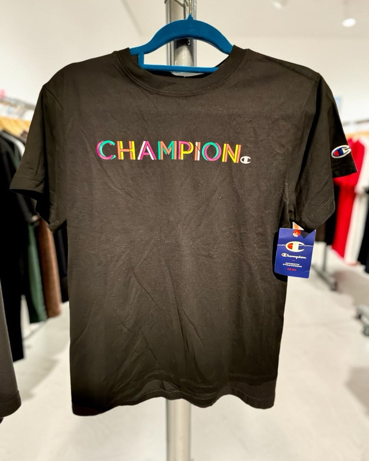 Champion Authentic Athleticwear Black Logo Graphic Crewneck Tee Short Sleeve m