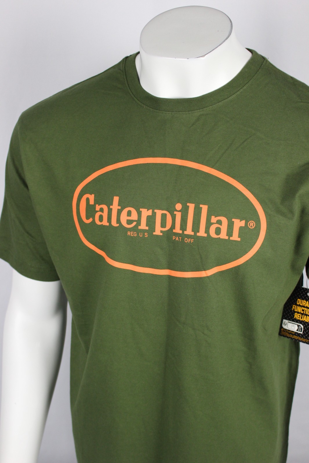 CAT Caterpillar Men’s T Shirt Retro Logo Short Sleeve Chive Green 1010030