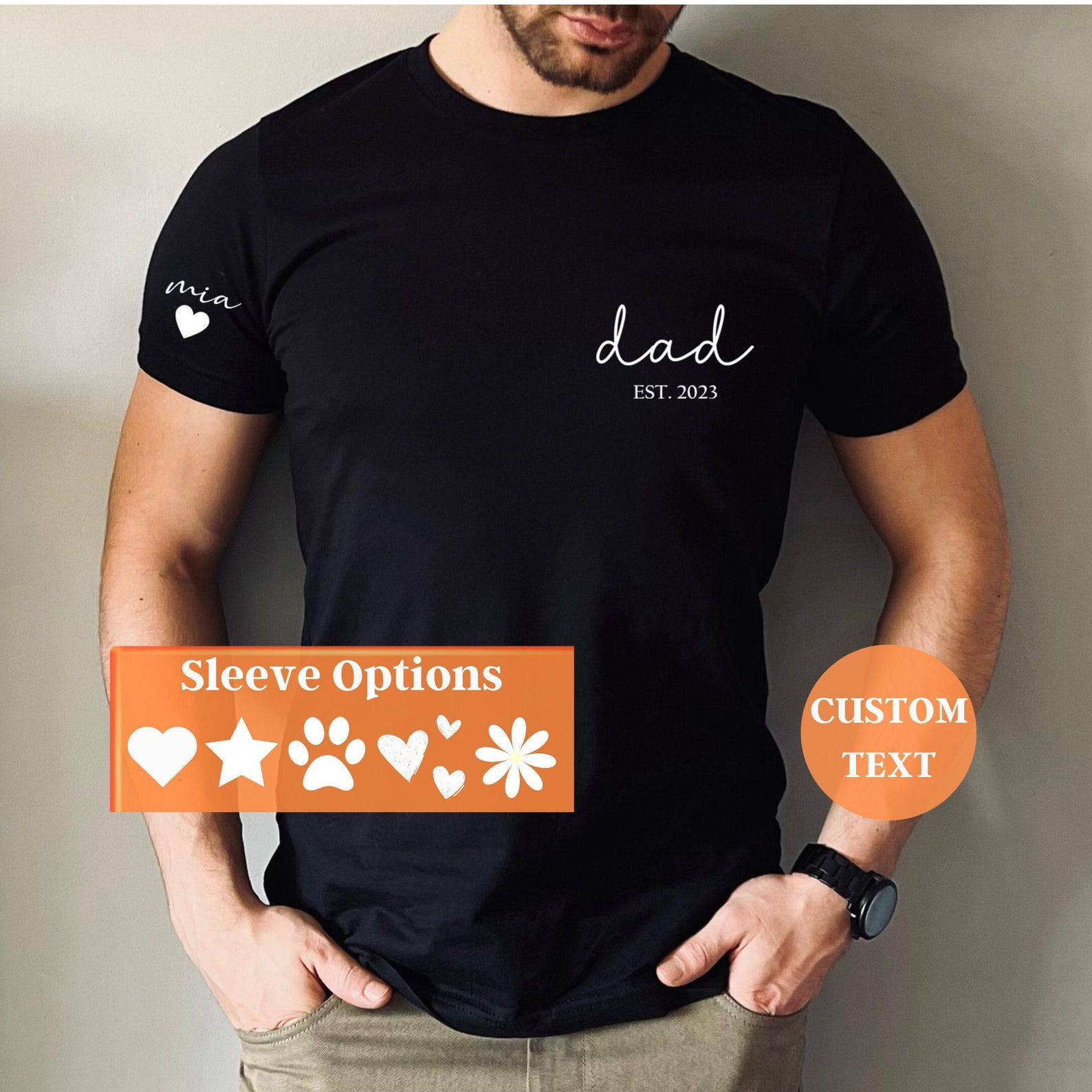 Custom Dad Shirt With Kid Names Sleeve Father’s Day Gift Unisex Tee