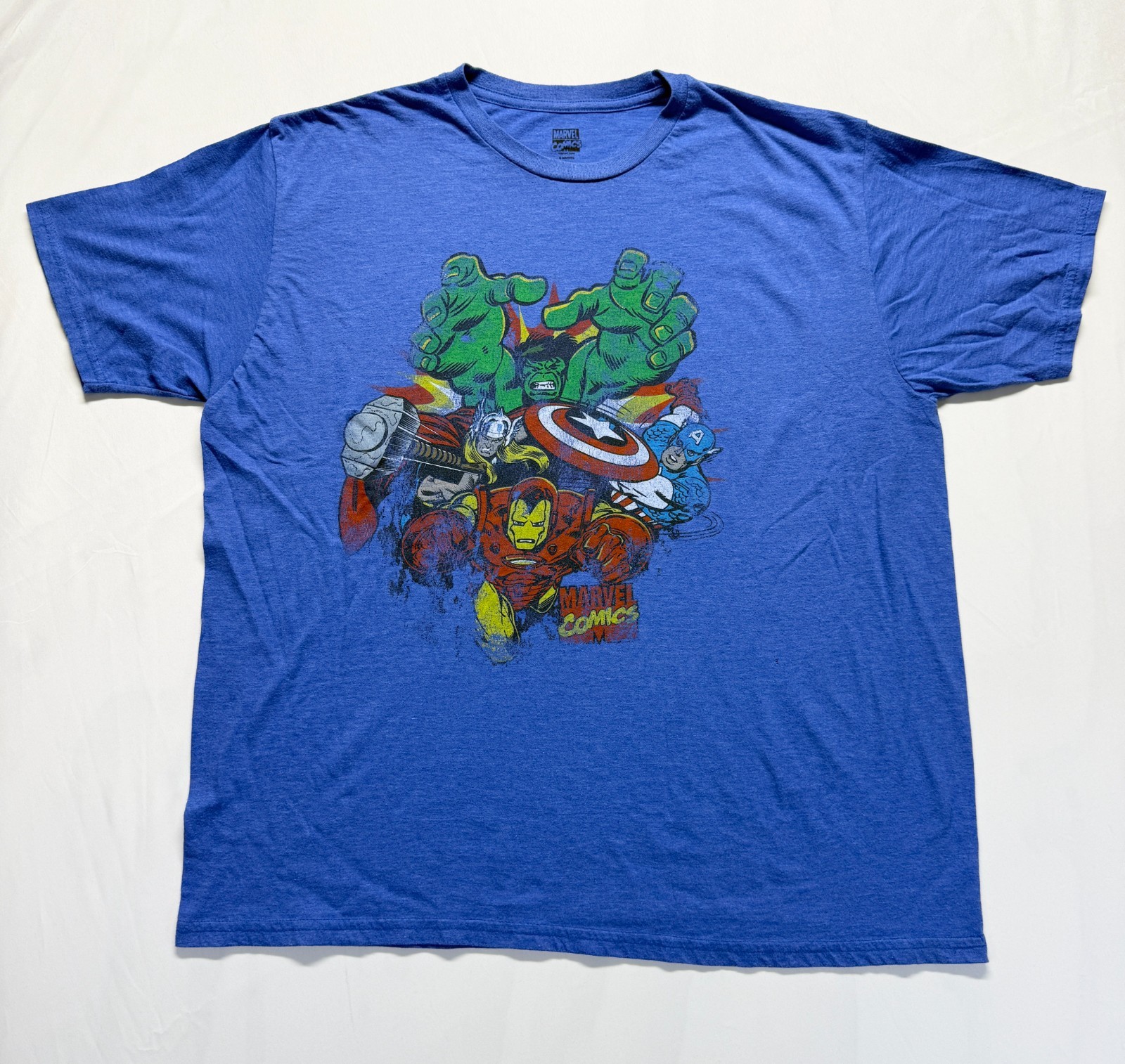 Mad Engine Marvel T Shirt Mens XL Blue Graphic Hulk Iron Man Captain Avengers