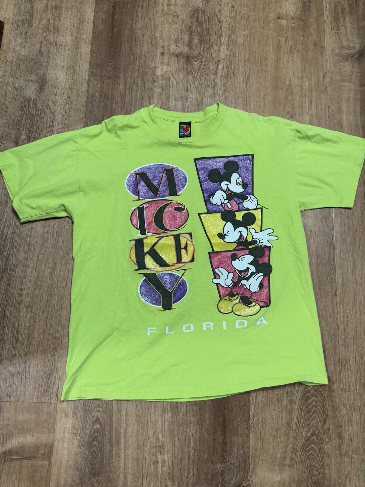 Vintage 90s Mickey Unlimited Mickey Mouse AOP Shirt Mens XL Neon Green
