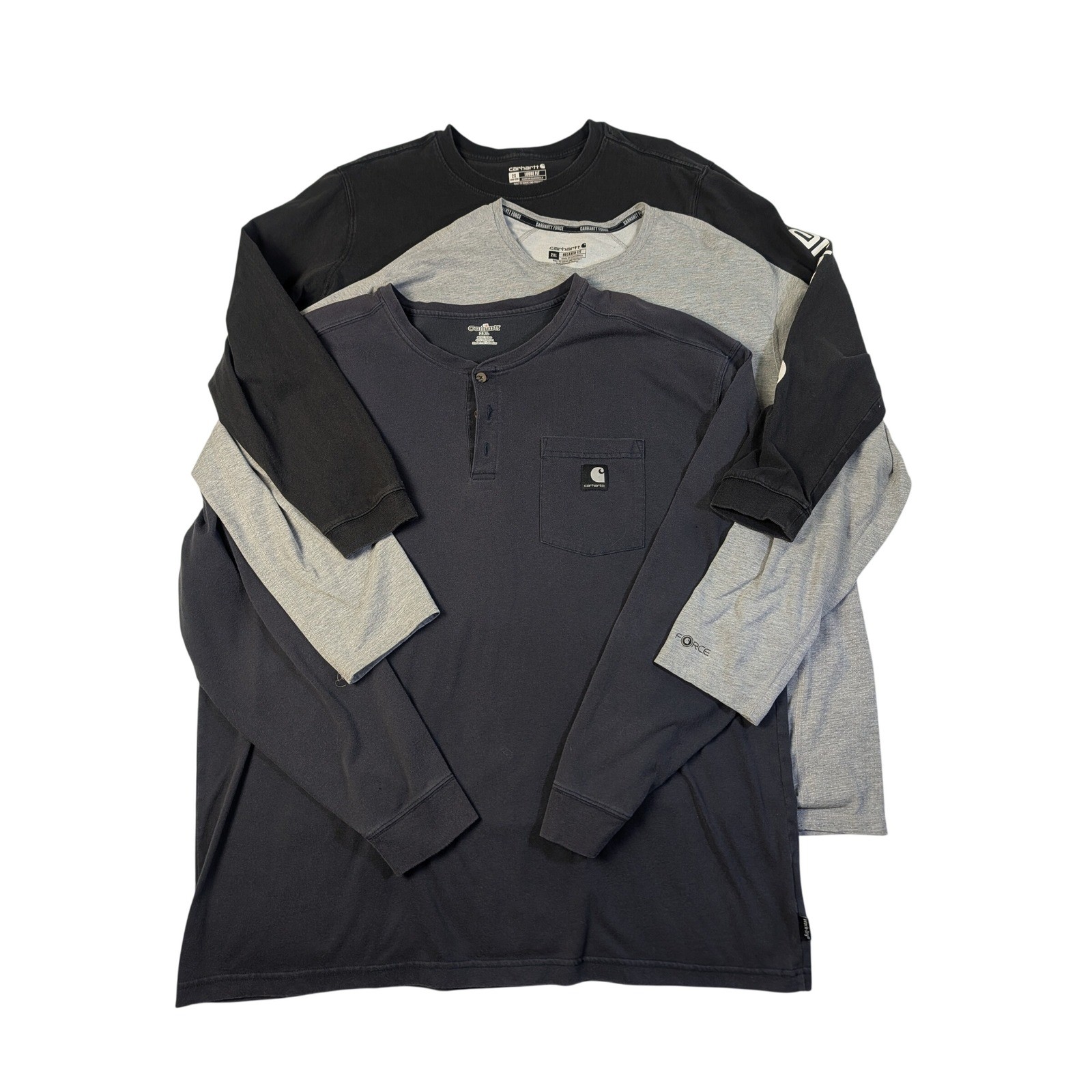 Carhartt Mens Long Sleeve T-Shirt Bundle 3pk Navy Black Gray 2XL