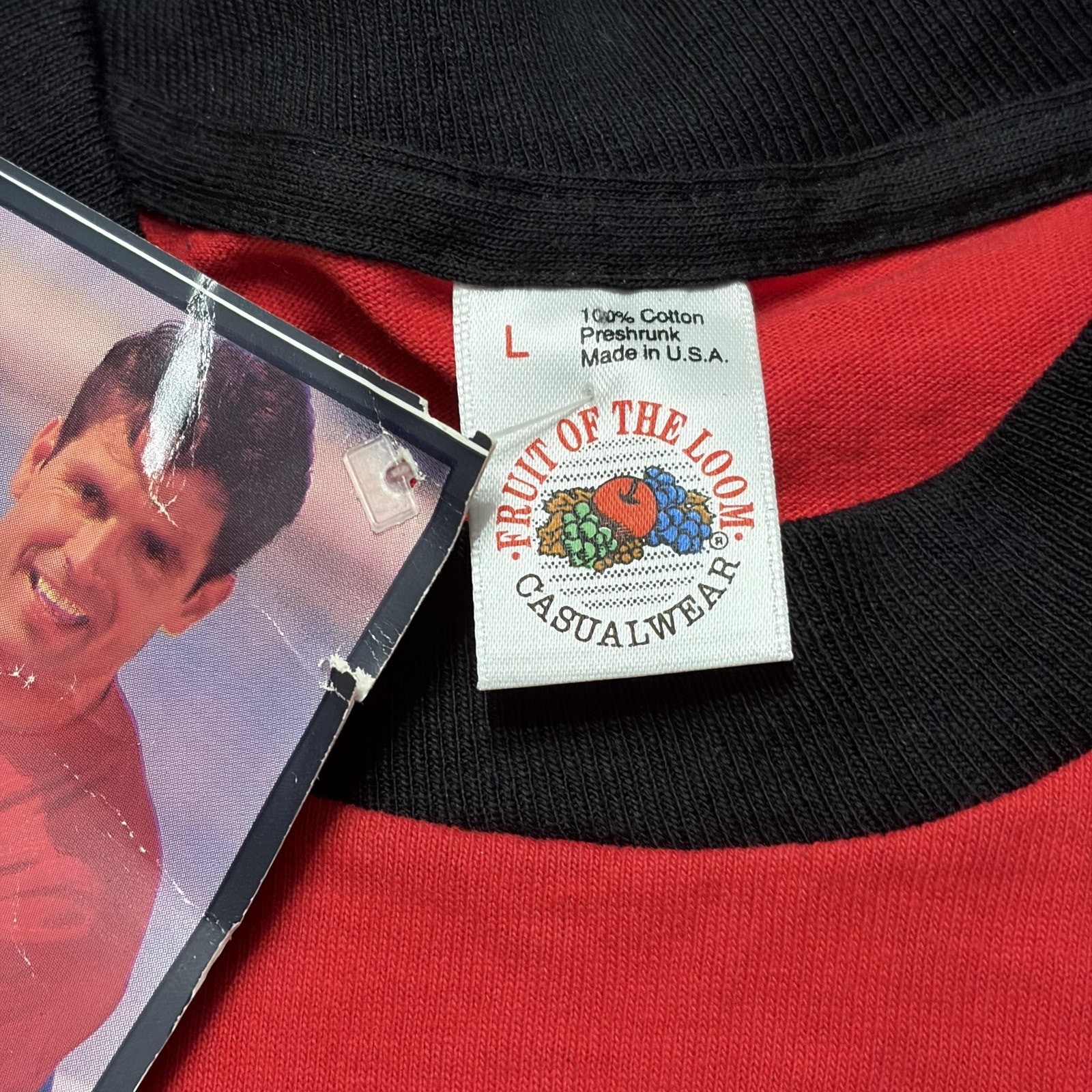 Vintage Fruit Of The Loom Shirt Mens Large Red Black Colorblock Tee Made USA 90s