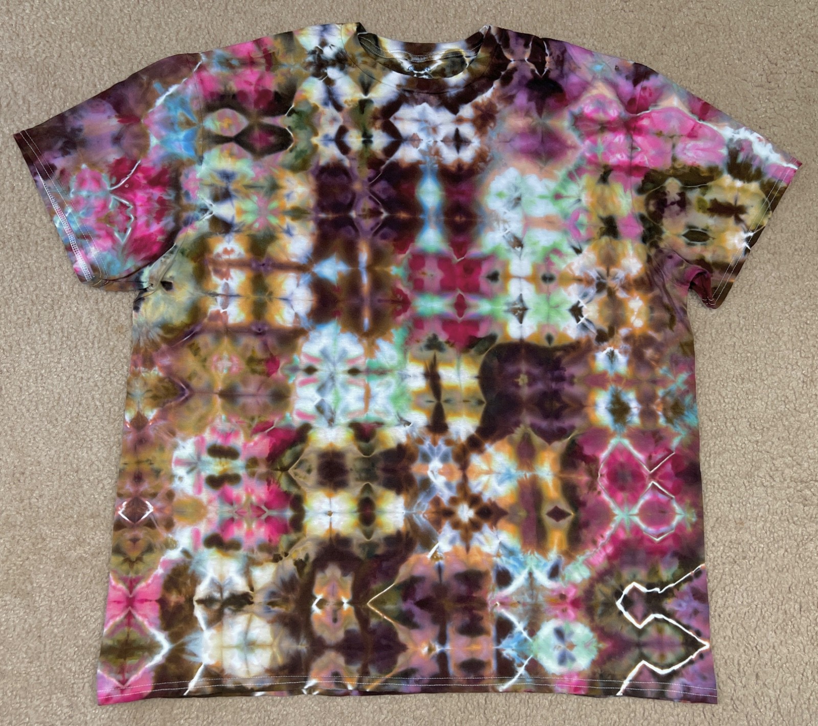 Handmade Ice Tie Dye T-Shirt 2XL Mens Womens Soft Cotton Red Green Glitch