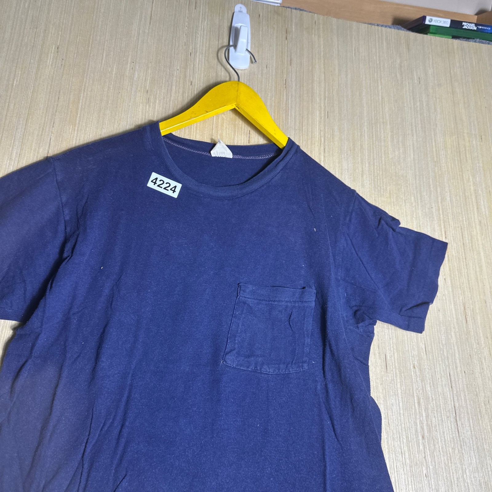 Vintage 80s Blank Blue Shirt Adult Medium Blue Short Sleeve Pocket Pullover