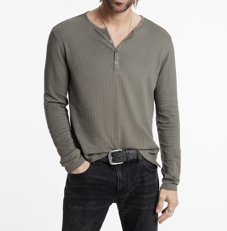NWT $128 John Varvatos Shirt XXL Gray Henley Men’s Walden 100% Pima Cotton 2XL