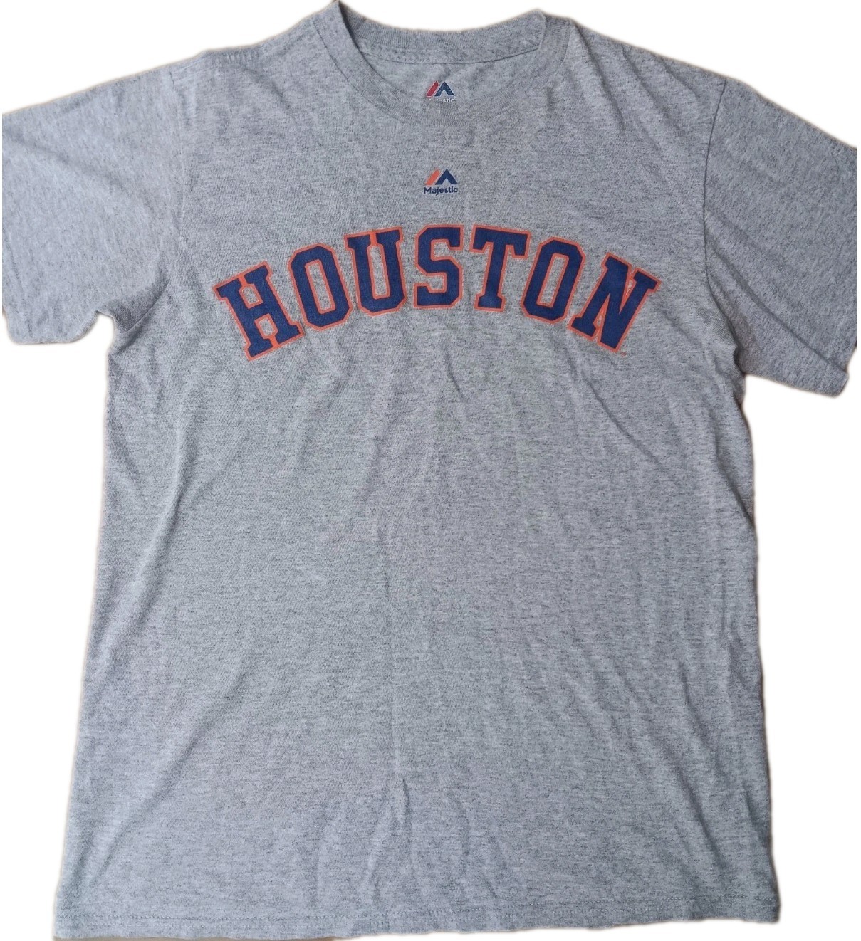 Majestic Unisex Gray Houston Graphic Logo Tee S Cotton Crew Neck Short Sleeve