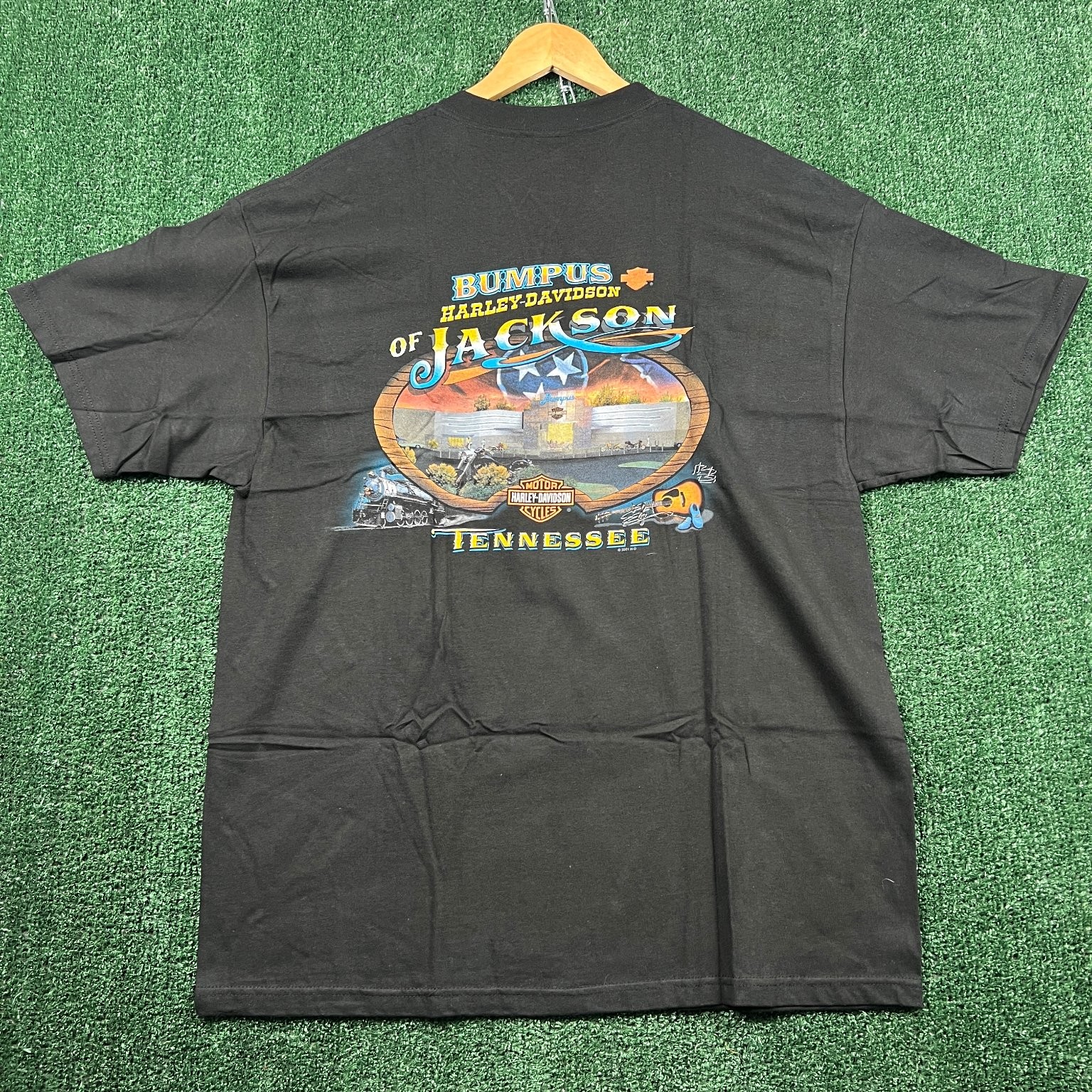 NWT VTG Harley-Davidson T-Shirt Mens XL Black Racing Bumpus Jackson TN USA Y2K