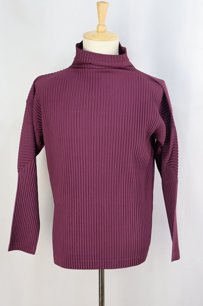 Auth HOMME PLISSE ISSEY MIYAKE Purple High Neck Long Sleeve Top Size2 236 8586