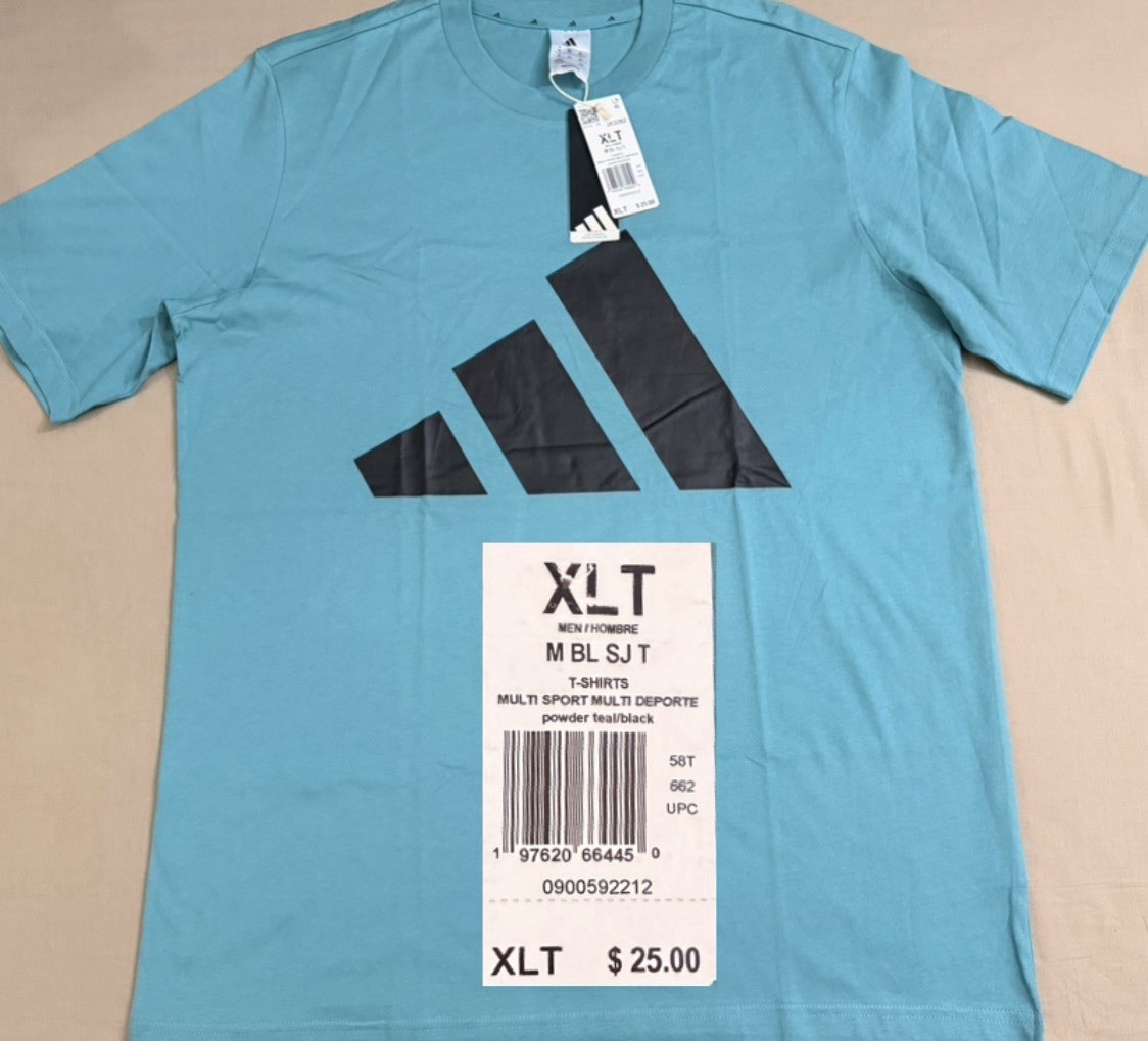 NEW..MEN TALL-XL ADIDAS BIG LOGO SJ TEE (POWDER TEAL) LOOSE FIT