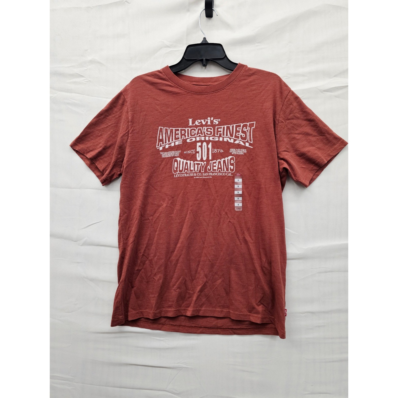 Levis Mens Relaxed Graphic T-Shirt Brick Red America’s Finest 501 S NEW