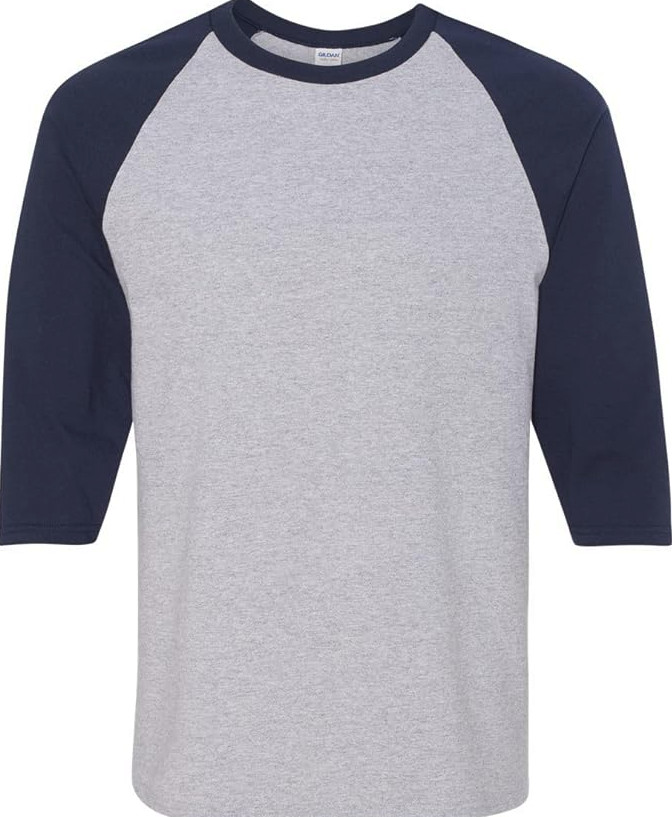 Gildan Adult’s Heavy Cotton 3/4 Raglan Sleeve T-Shirt S.Grey,Navy – MD