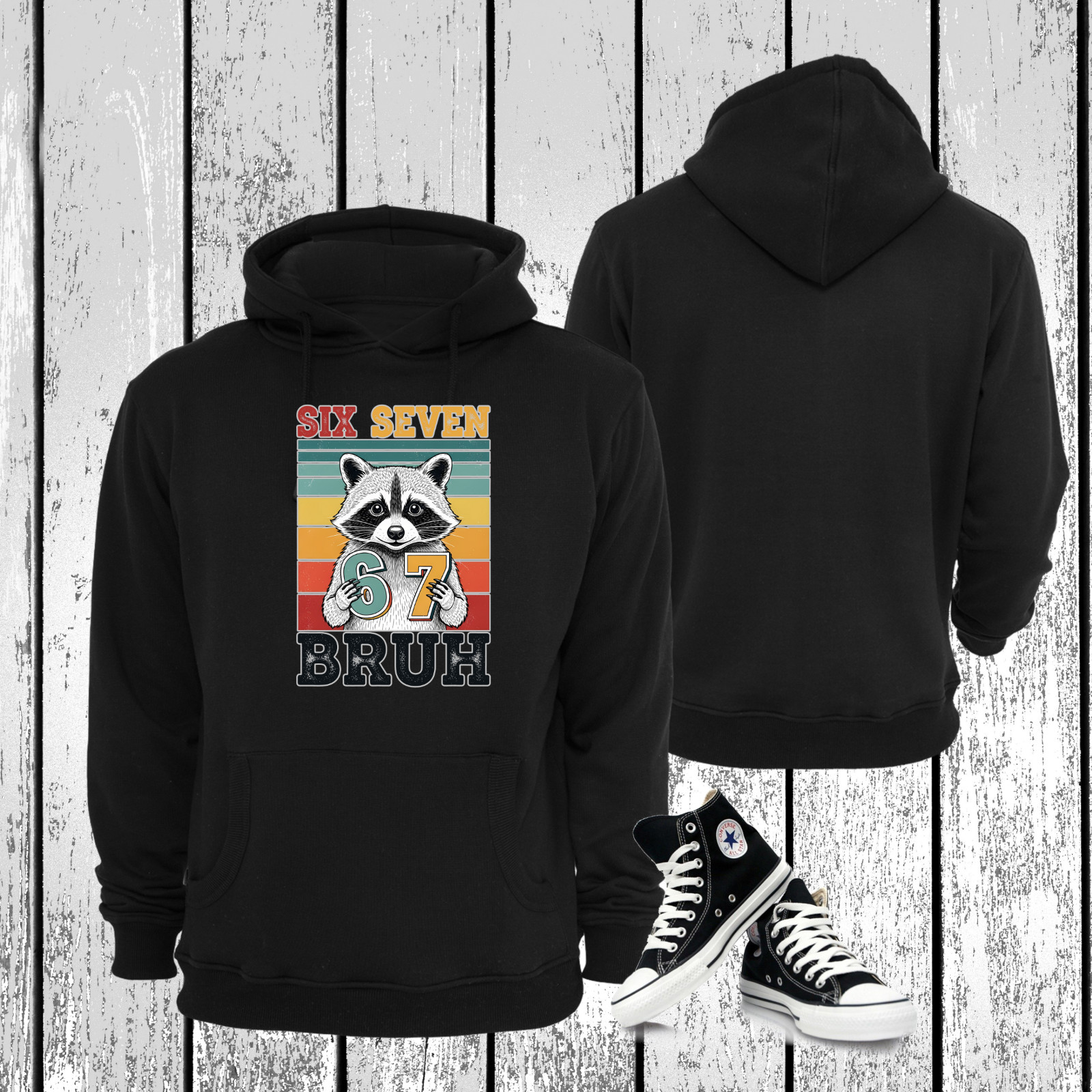 Vintage Raccoon 67 Bruh Six Seven Meme! Unisex Hoodie