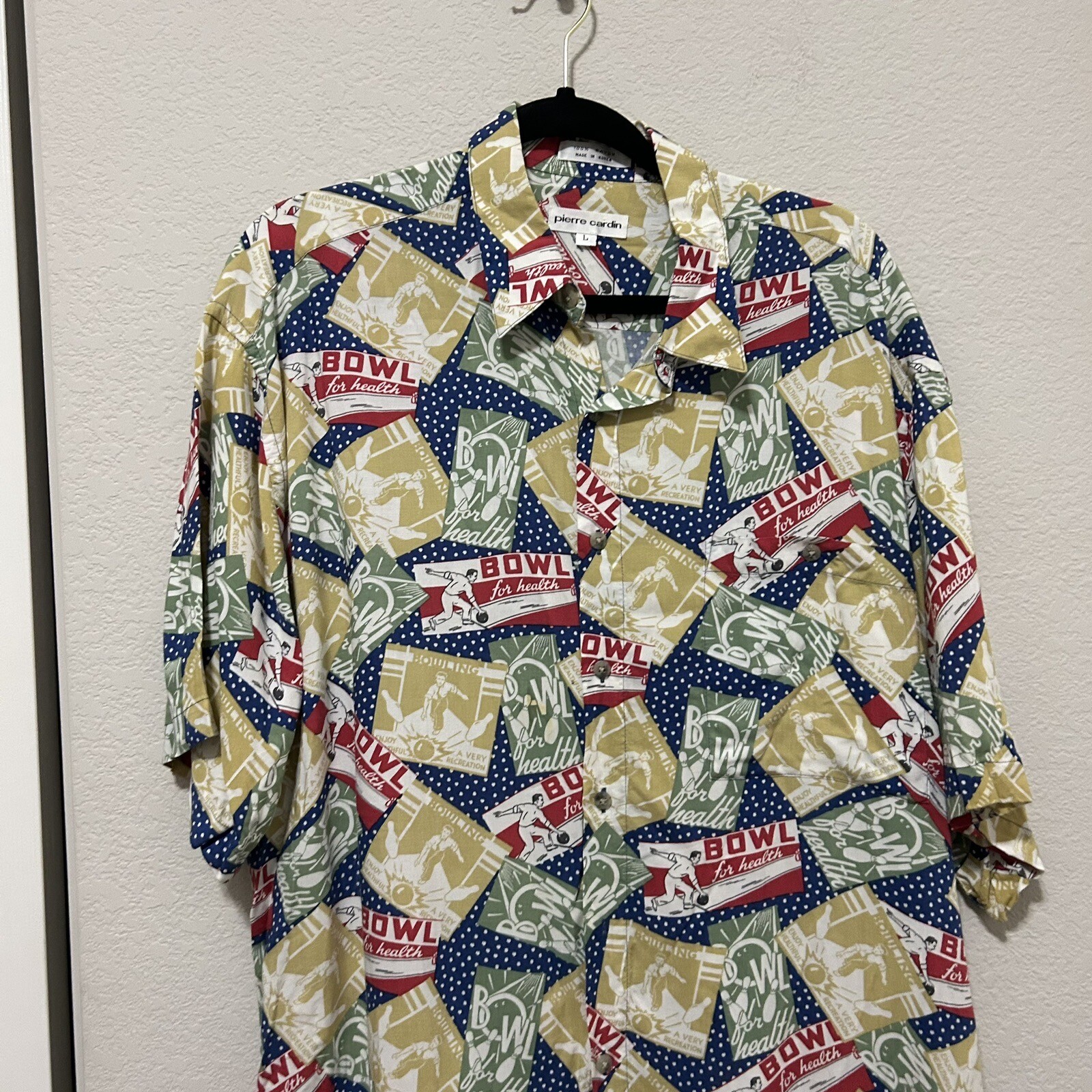 Bowl For Health Pierre Cardin Korea All Over Print Men’s Large Button Front VTG