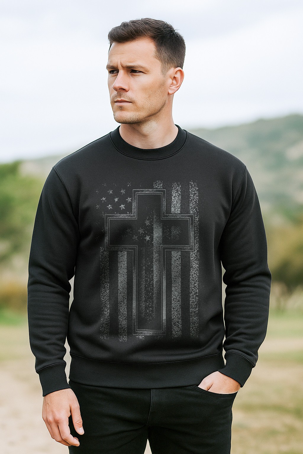 Christian Cross American Flag Sweatshirt | Faith & Patriotic Crewneck