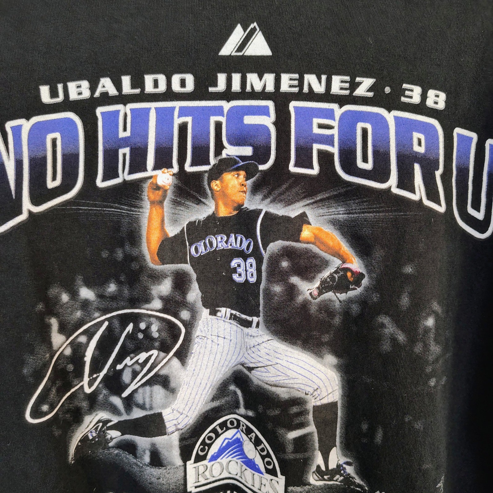 Majestic Ubaldo Jimenez Colorado Rockies No-Hitter T-Shirt Black Mens Large
