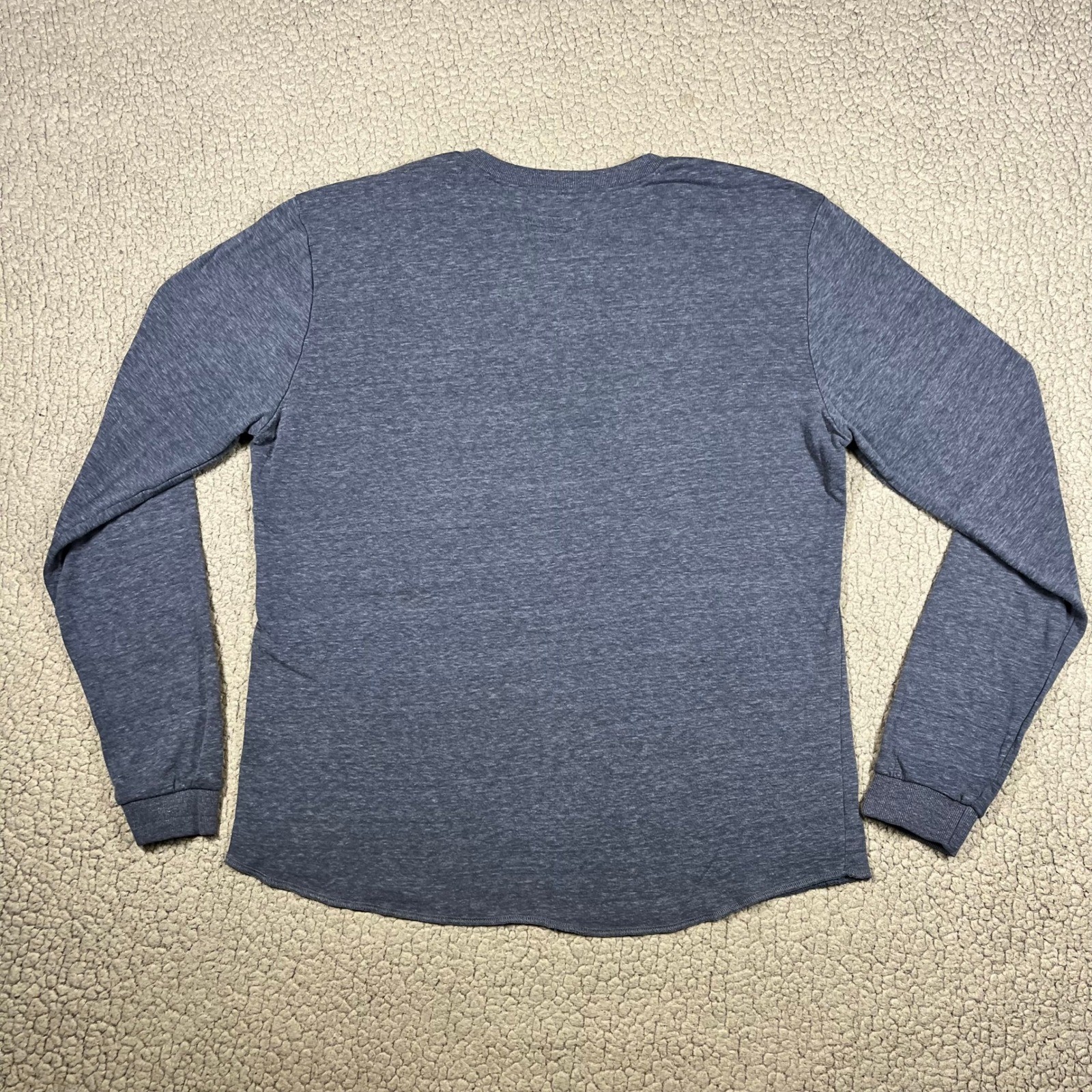 Marine Layer Mens Long Sleeve Henley Shirt Blue Heathered Tri-Blend Medium