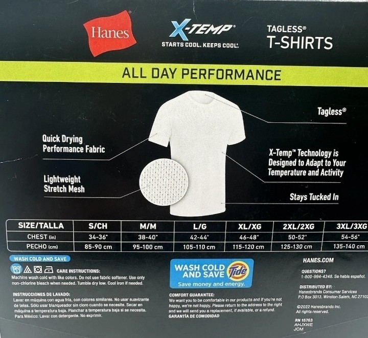 Hanes Men’s X-Temp All Day Breathable Mesh Crewneck Undershirts 3-Pack Large