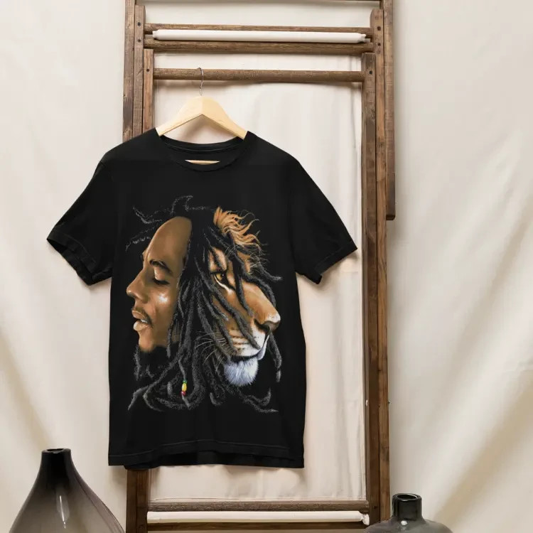 Rasta Man and Lion Head Reggae Graphic Tee Unisex Cotton T-Shirt for Men Women S