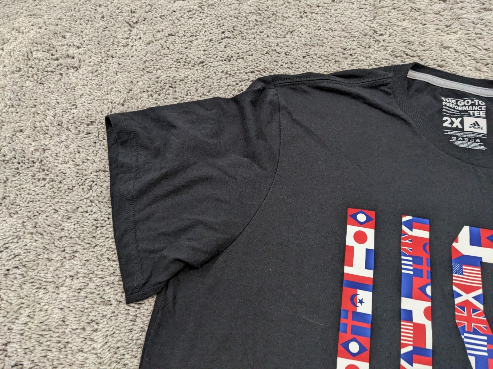 Adidas T Shirt Mens 2X USA Tee Black Red White Blue Patriotic Flag Climalite