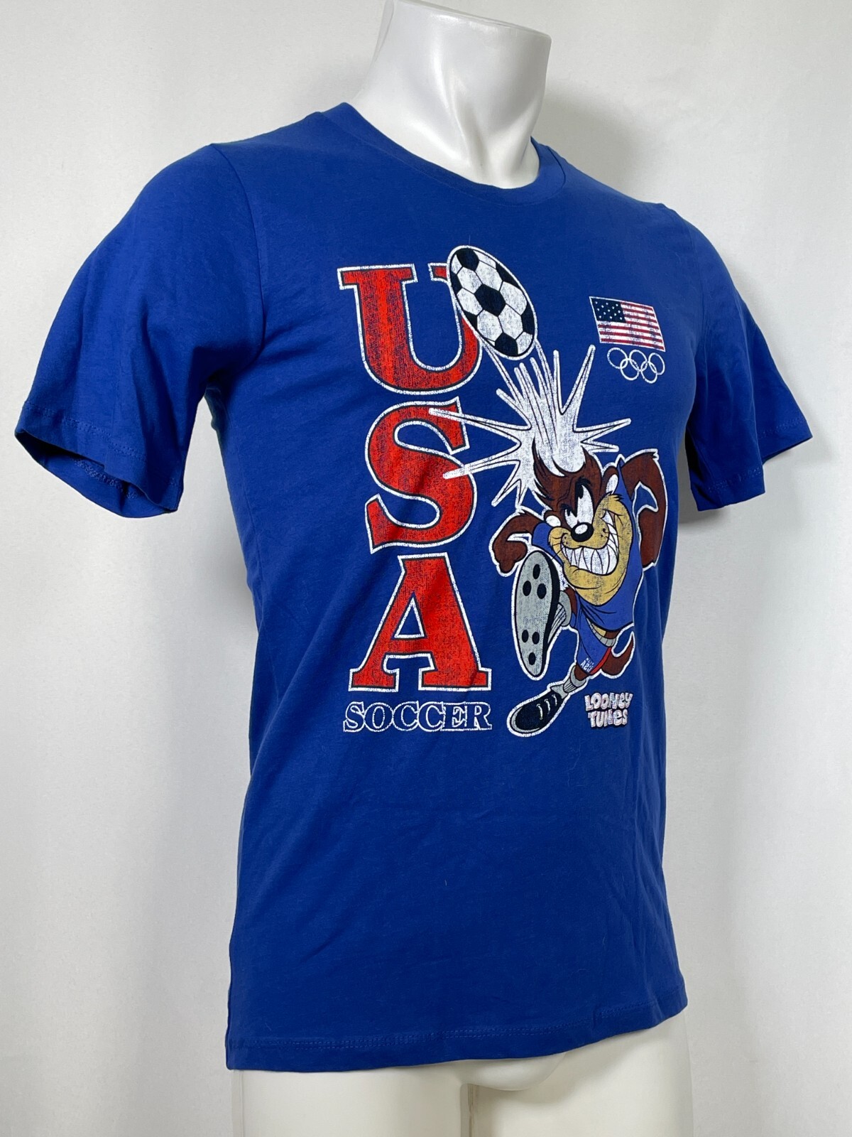 Tasmanian Devil Team USA Looney Tunes Soccer Royal T-Shirt Youth LARGE 14-16
