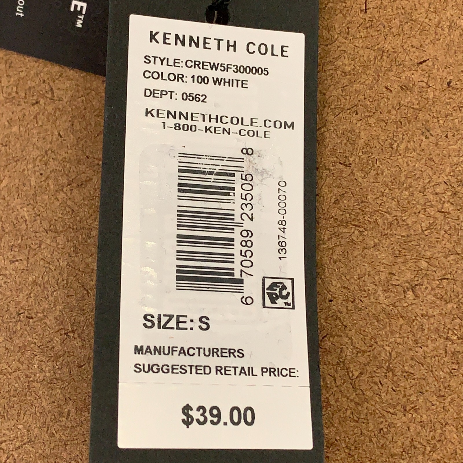 Kenneth Cole Mens Size Small White Short Sleeve Crew Neck T-Shirt NWT *Flaw