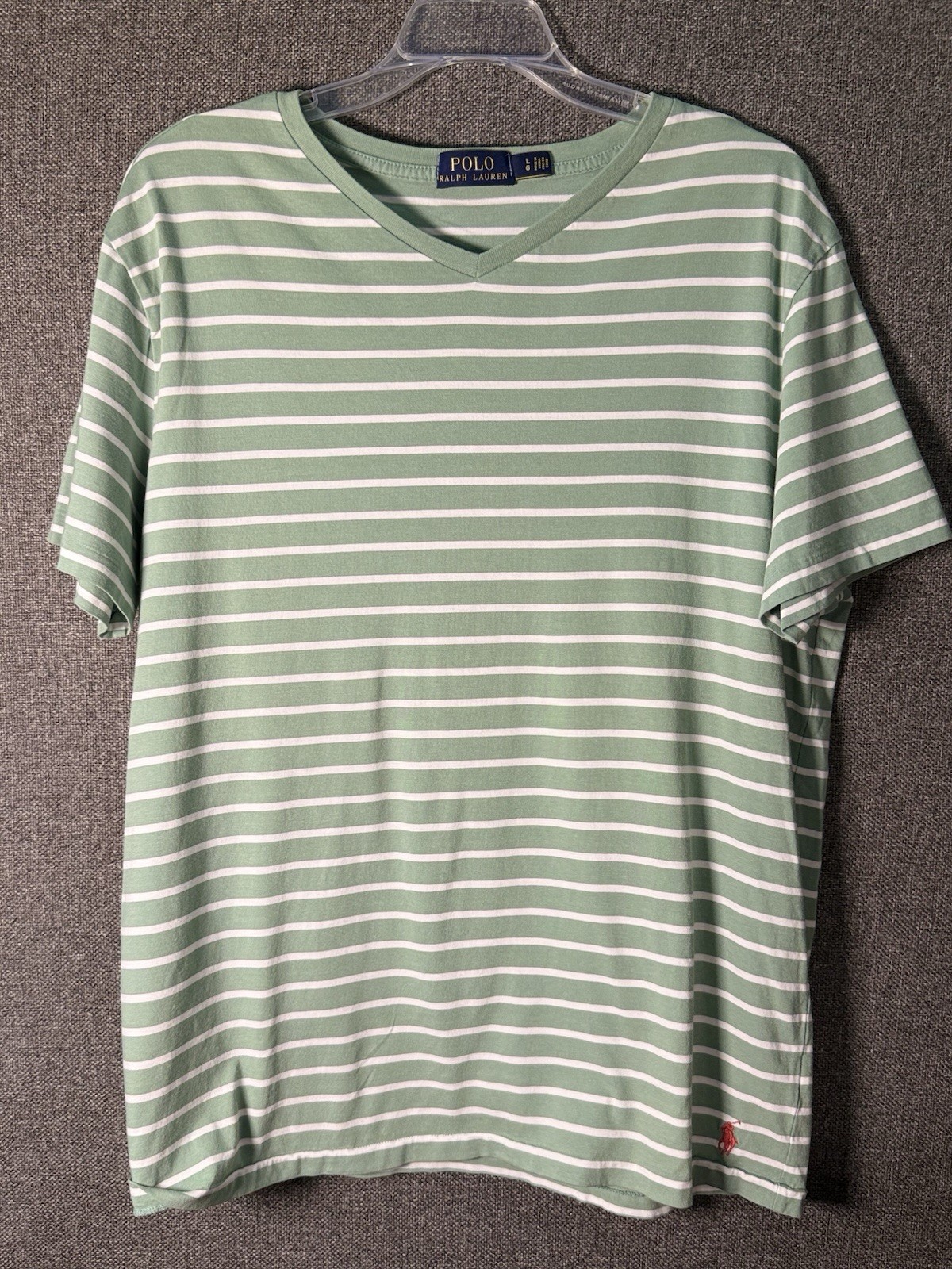 Polo Ralph Lauren Green/White Striped V-Neck Tee Large