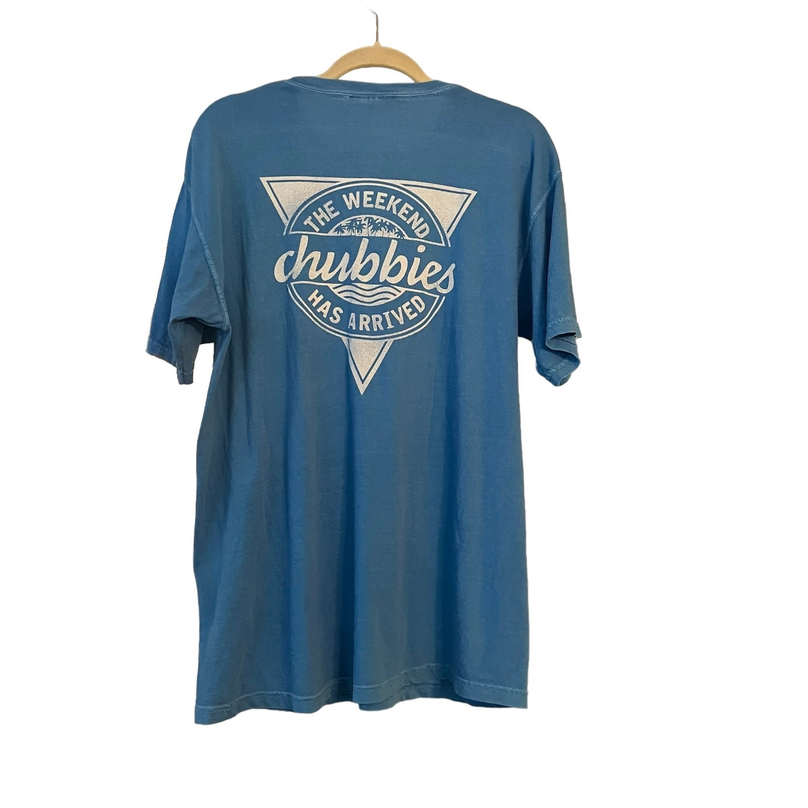 Chubbies Blue Cotton T-shirtș “The Weekend Has Begun” Mens Large Beachy
