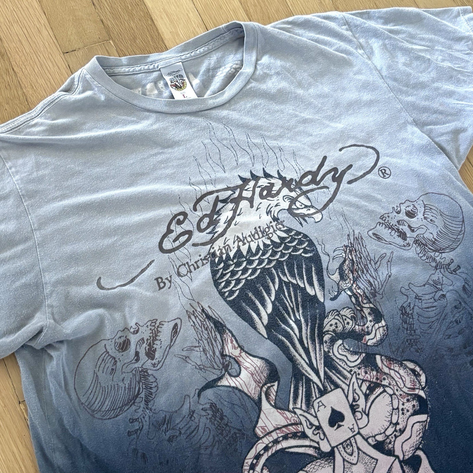 Vintage Ed Hardy Erase All Fears T Shirt Mens Large L Ombre Double Sided Y2K