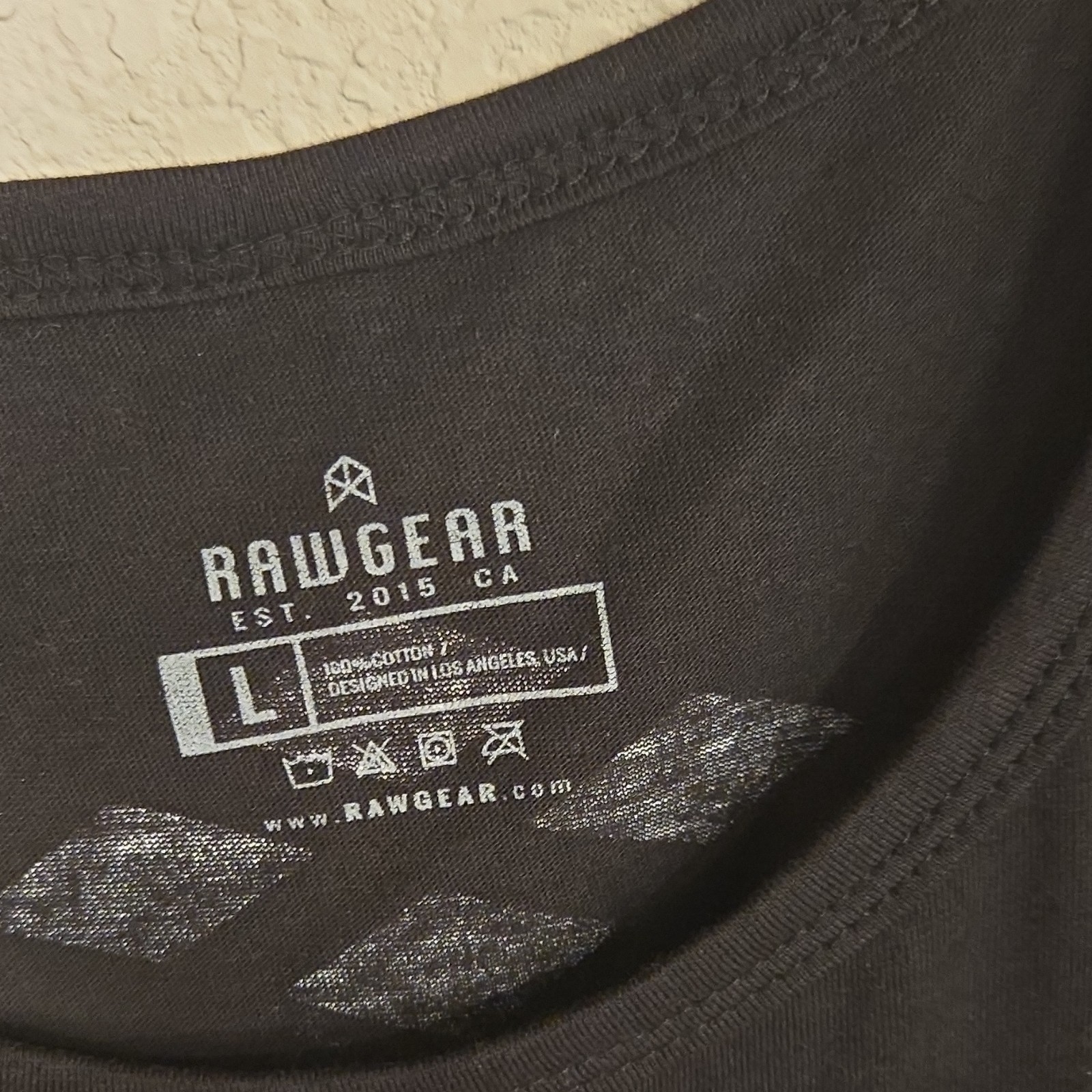 RAWGEAR Black Graphic Print Logo Tee L Crew Neck Short Sleeve Cotton Knit