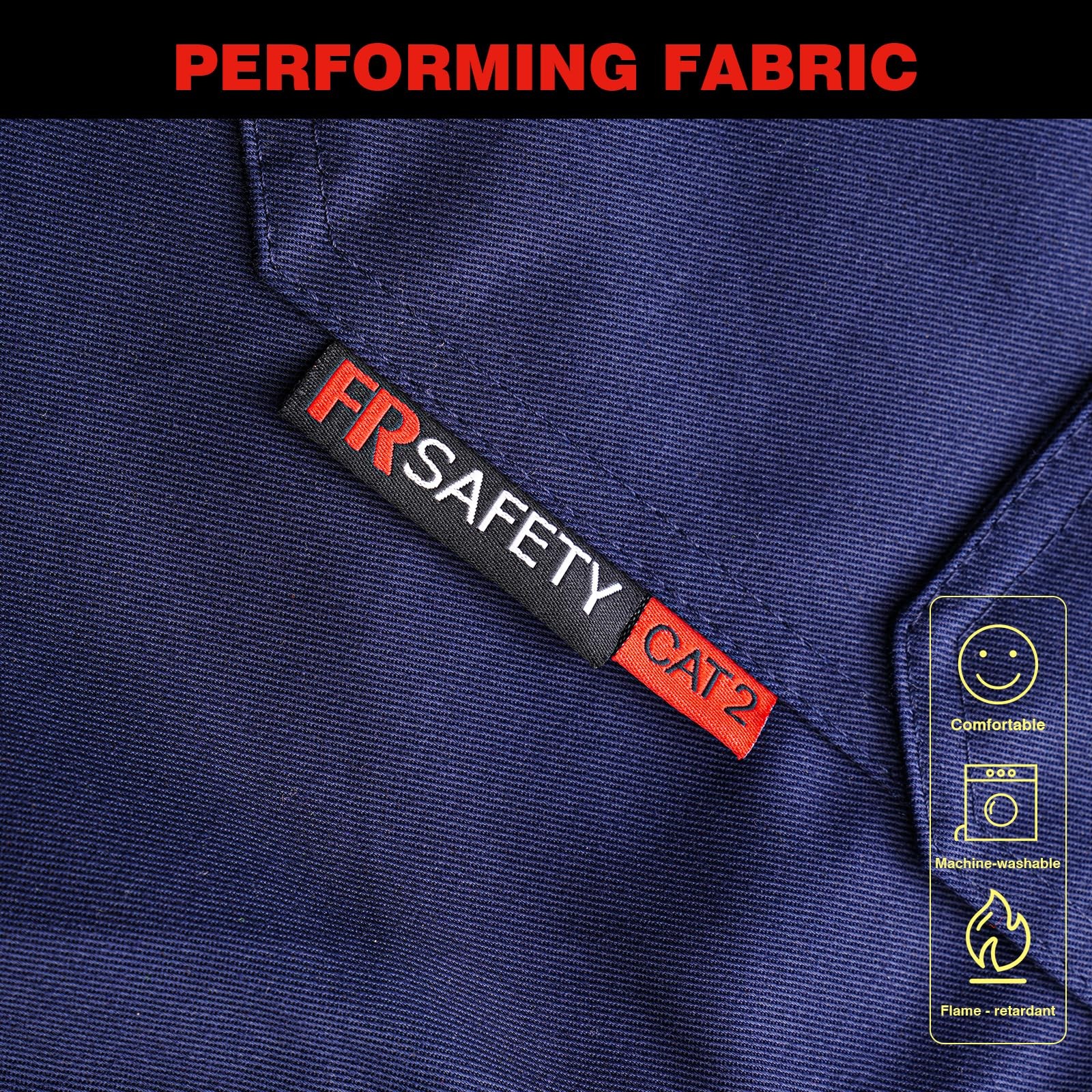 Men FR Shirt 7oz Fire Resistant CAT2 Welding 100% Cotton Navy 2XLarge