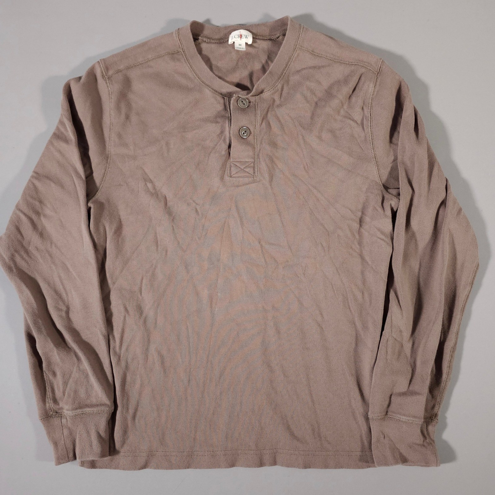 J. Crew Henley Shirt Mens M Brown Long Sleeve Cotton 2-Button Ribbed Cuffs