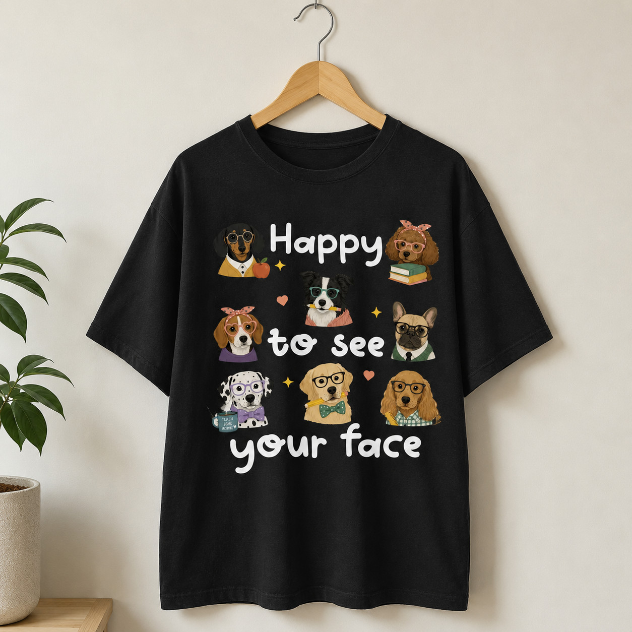 Happy to See Your Face Teacher Shirt Cute Dog Lover Back To School Tee