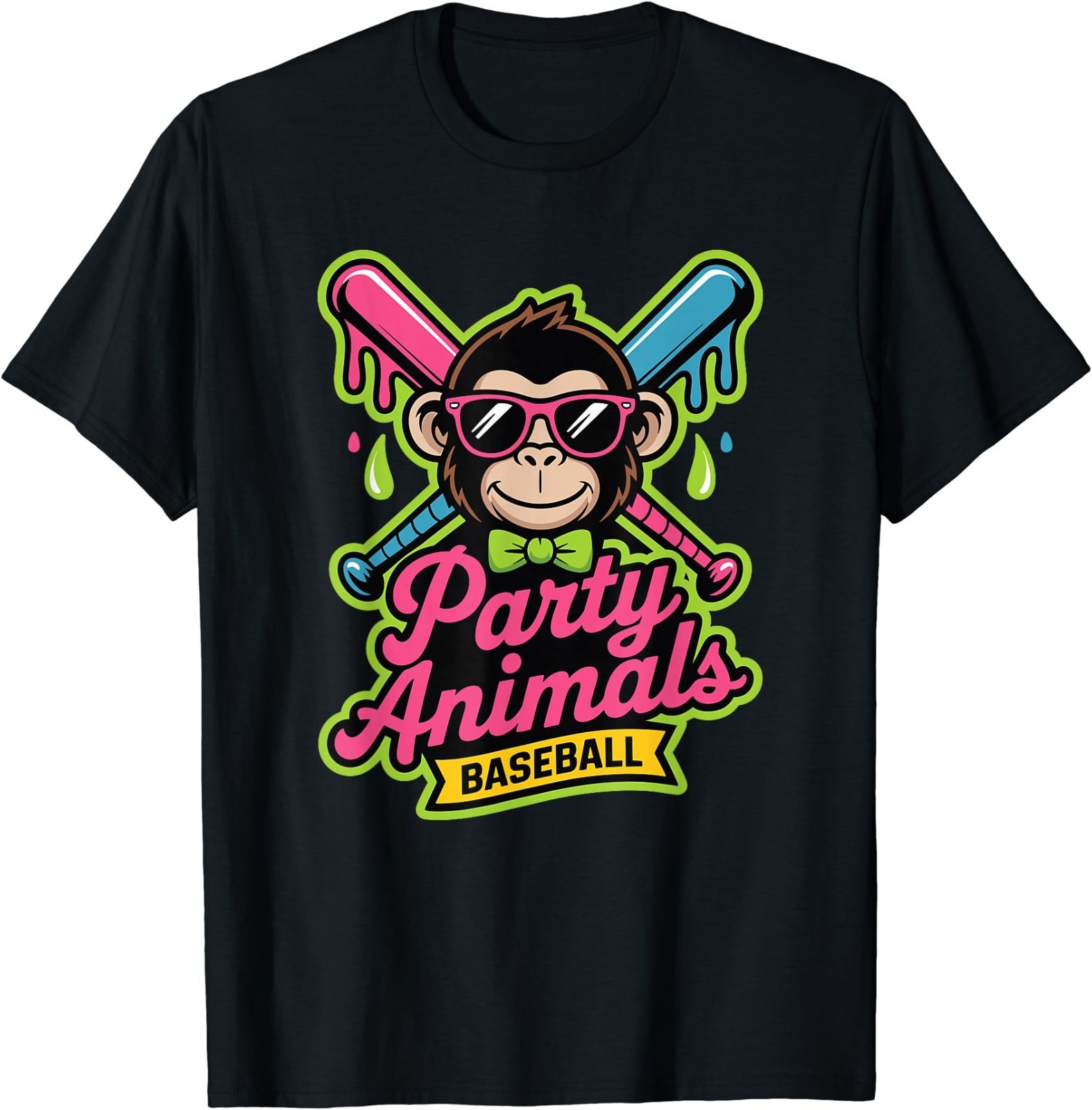 Party Animals Baseball Funny Monkey Vibrant Slime T-Shirt