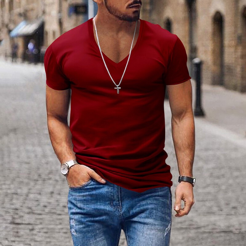 Mens Summer Tops Short Sleeve Muscle T Shirt Men Slim Fit V Neck Blouse Work Tee