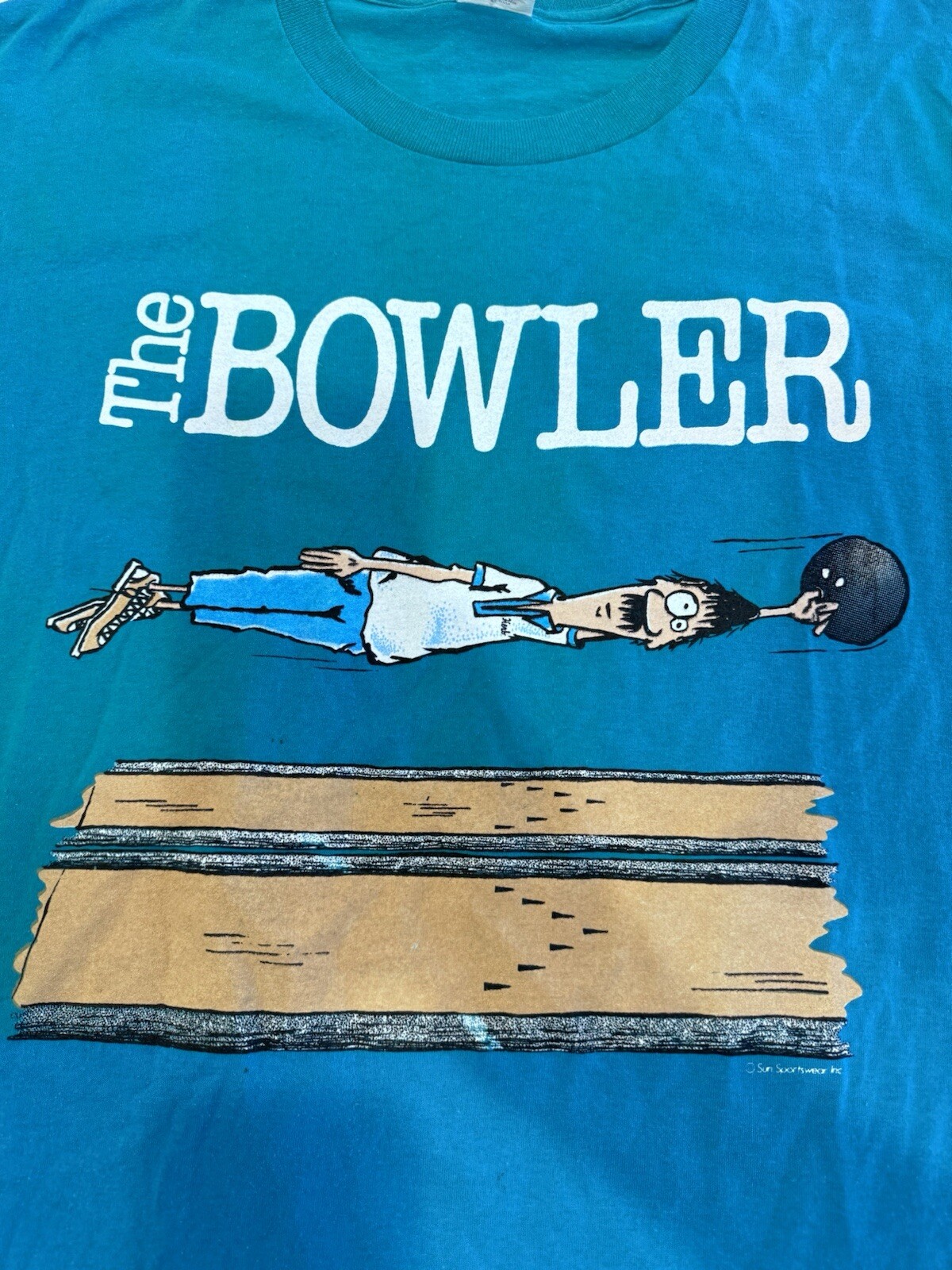 Vintage Sun Brand The Bowler Shirt Mens Sz L Funny Sports Drawn Art Tee 90s BH