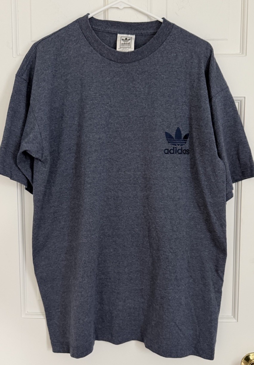 MINT Vintage 90s adidas BLUE T Shirt Embroidered Logo Men’s L made in the USA