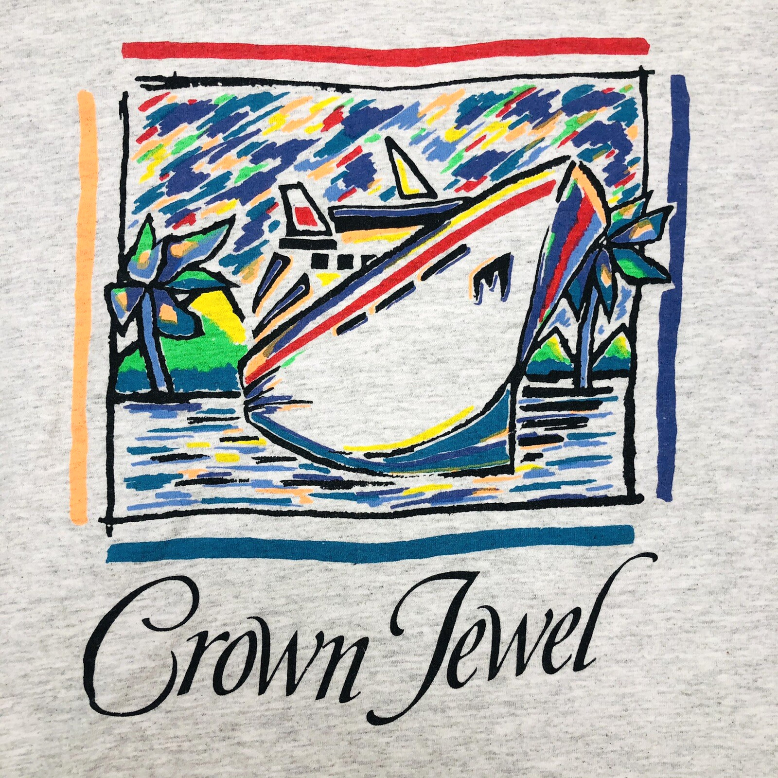 Vintage Gray Single Stich Crown Jewel Cruise Ship Boat Yacht T Shirt Mens Size L