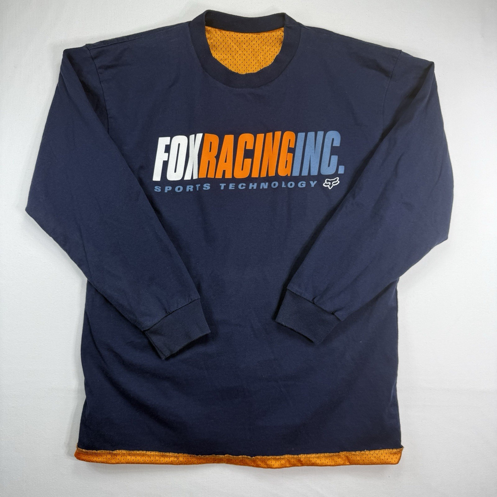 Y2K Fox Racing Shirt Mens Large Orange & Blue Reversible Mesh Moto MX Jersey