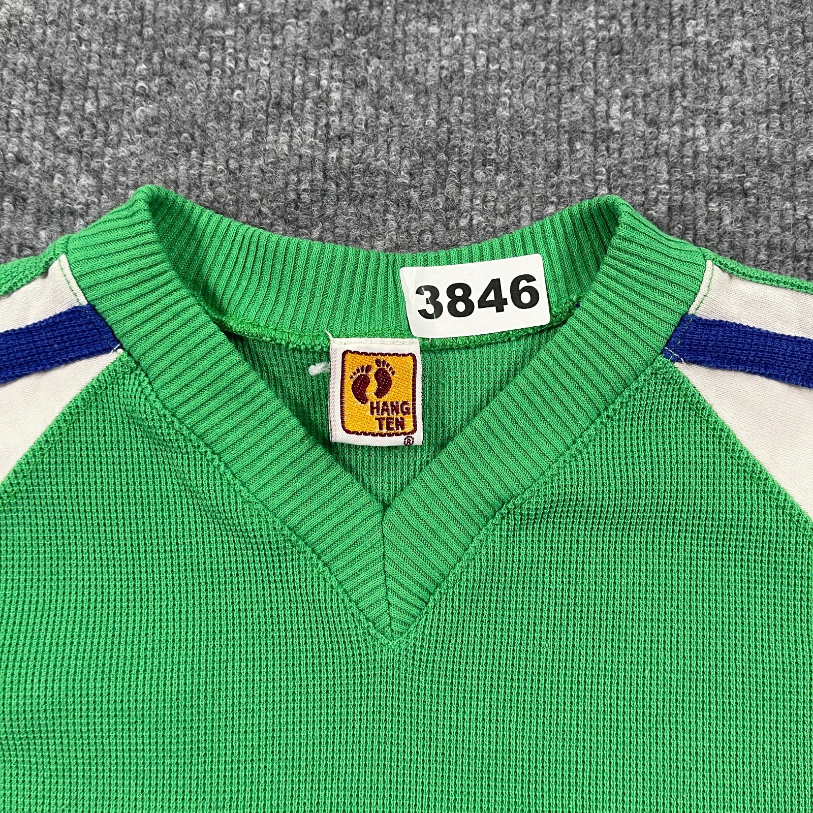 Vintage 80s Hang-Ten Waffle Knit Raglan Shirt TEENS XS 14×18 Green White