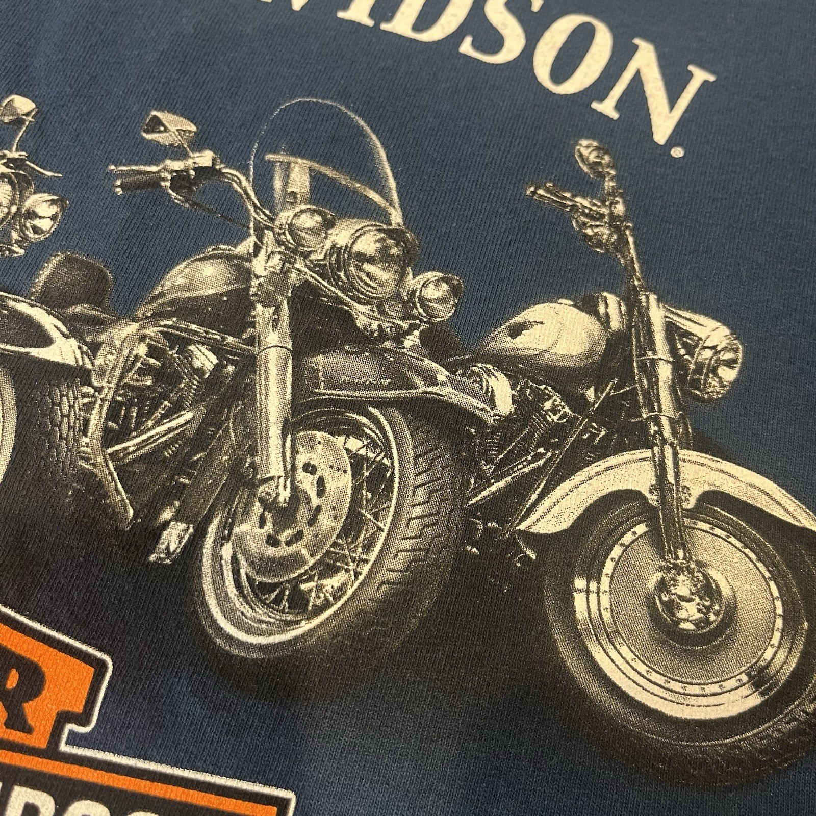 Harley Davidson Large Blue Long Sleeve Graphic T Shirt Kansas City Flames Clean