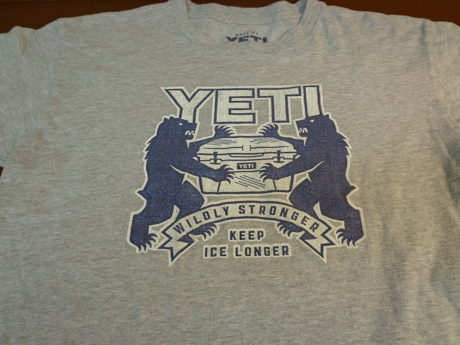 YETI Wildly Stronger Keep Ice Longer T-Shirt Gray Medium Short Sleeve Cooler E0