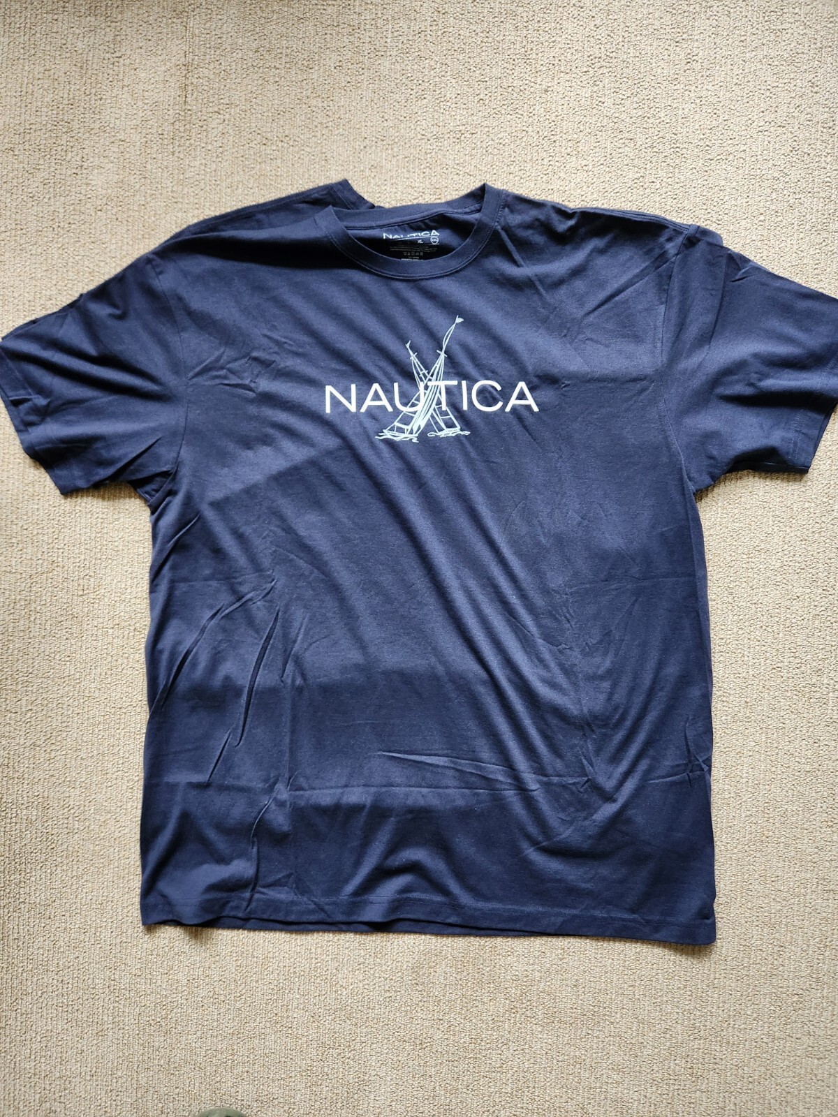 Lot Of 2 Nautica TShirts XXL Made In USA Navy Blue Red Logo Cotton Sport Boating