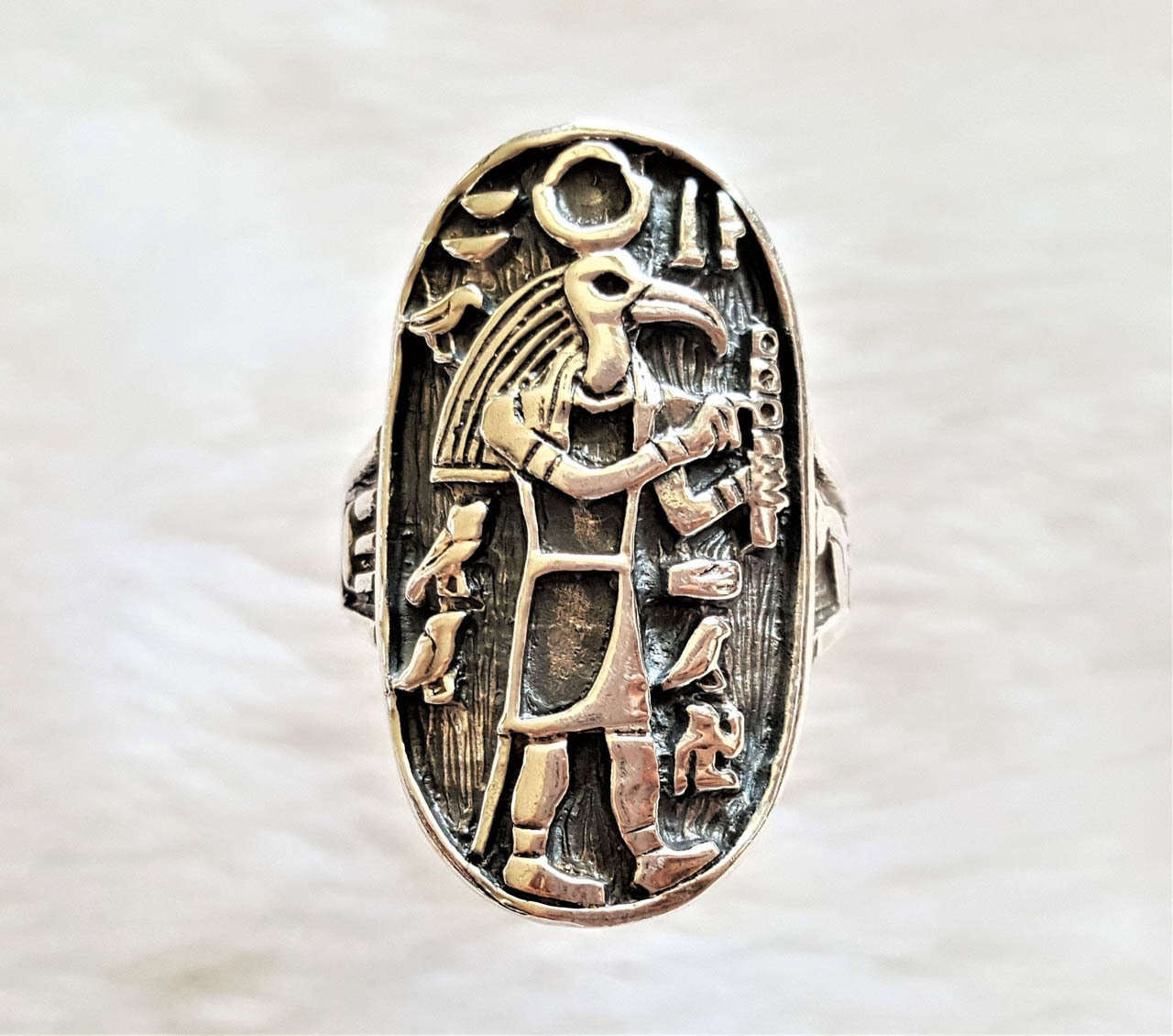 Great THOTH STERLING SILVER 925 Ring Ancient Egyptian God of Wisdom Ibis Head Hi