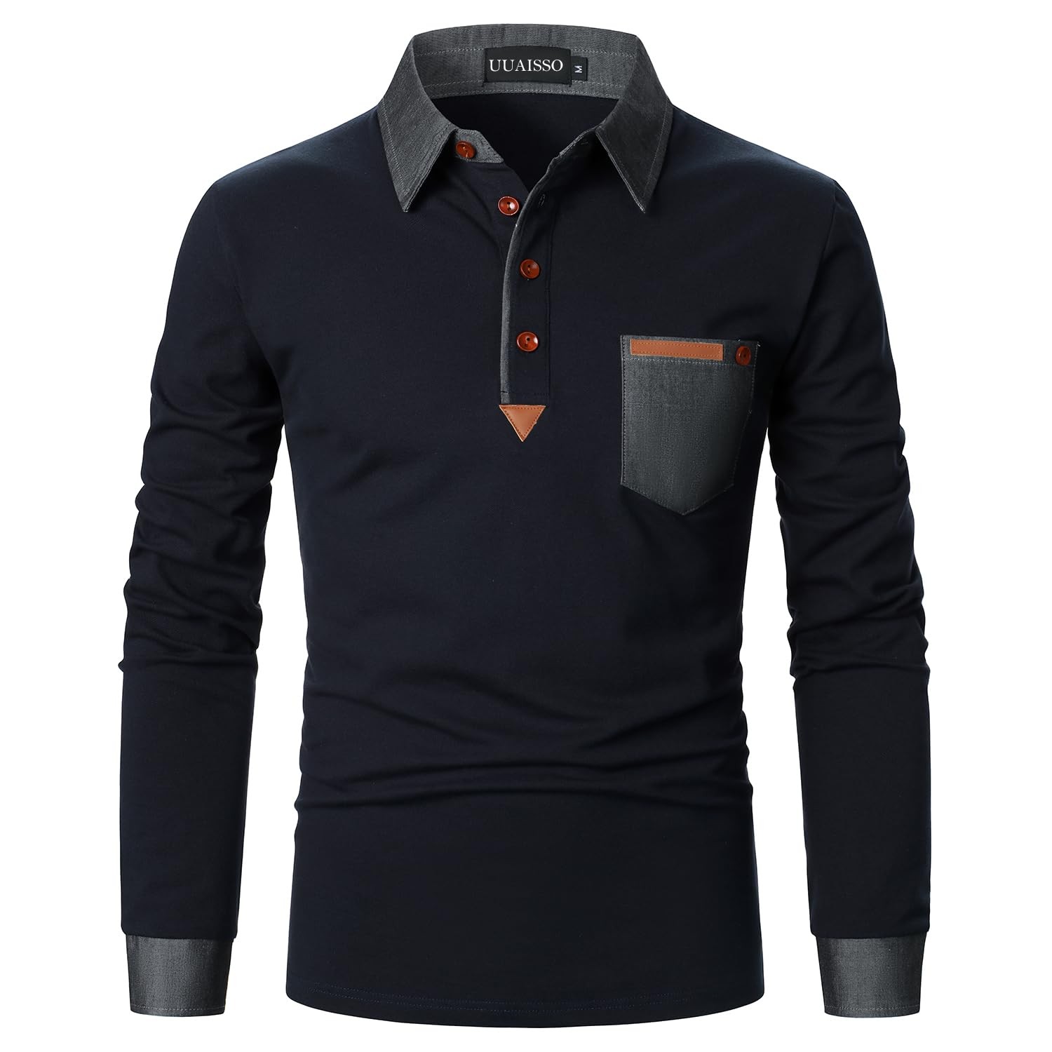 Polo shirt men’s long sleeve polo shirts cotton color sewing pocket TShirt slim…