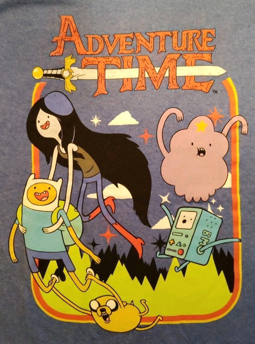 Adventure Time Marceline Finn Jake Holding On Cartoon Network Blue T-shirt NWOT