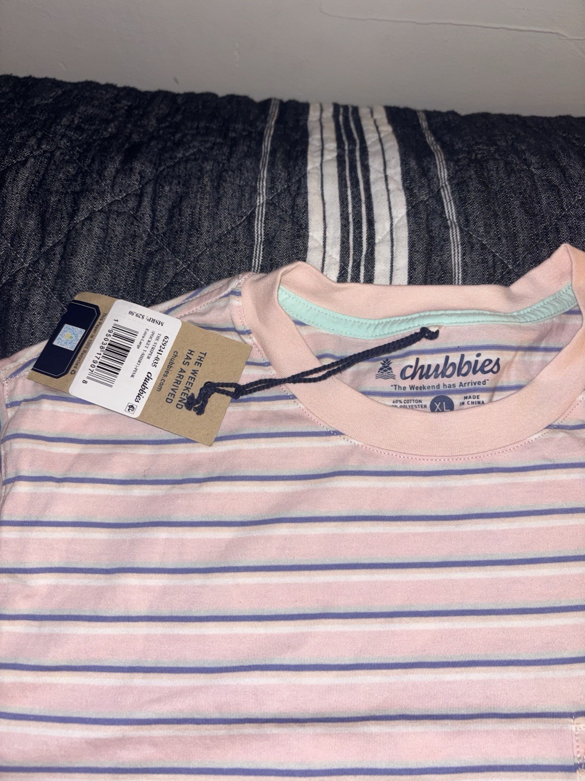 Chubbies Men’s XL Pink/Blue/White Striped Pocket Crew Neck Short Sleeve Tee