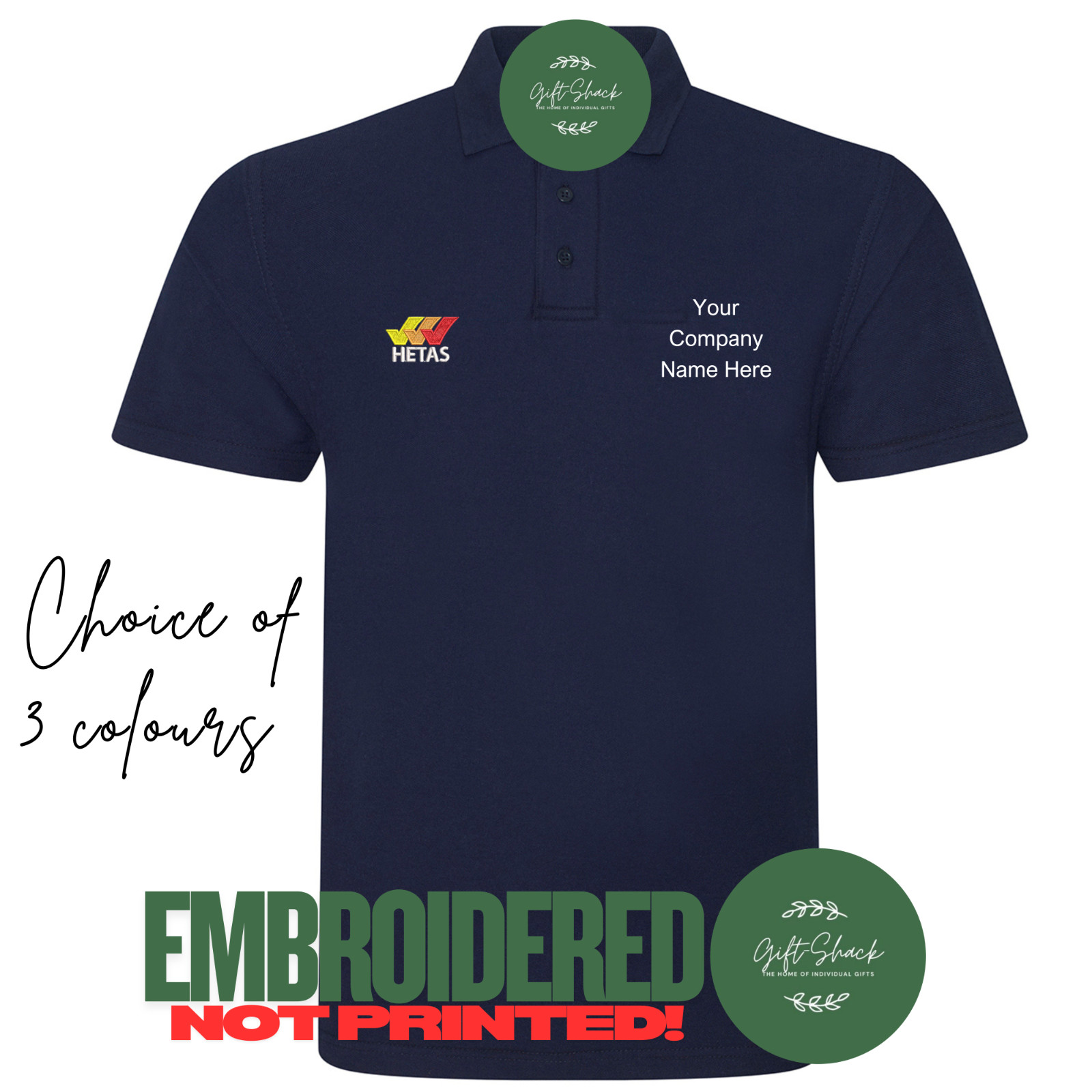 Hetas Embroidered Polo Shirt with Own Company Name | Quality Customised Workwear